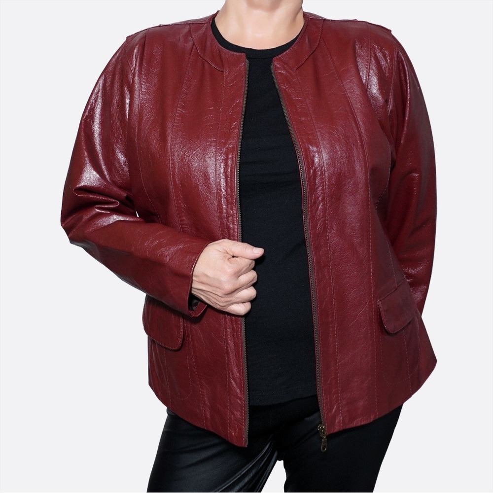Dark Burgundy Brazilian Bovine Leather Scuba Jacket Minimalist Plus 1X XL‎
